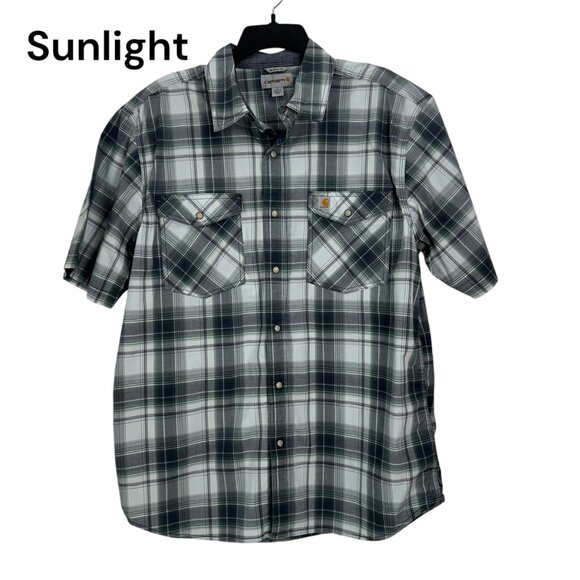 Carhartt Mens Relaxed Fit Plaid Short-Sleeve Button-Down Shirt SZ L -Western - Picture 1 of 10